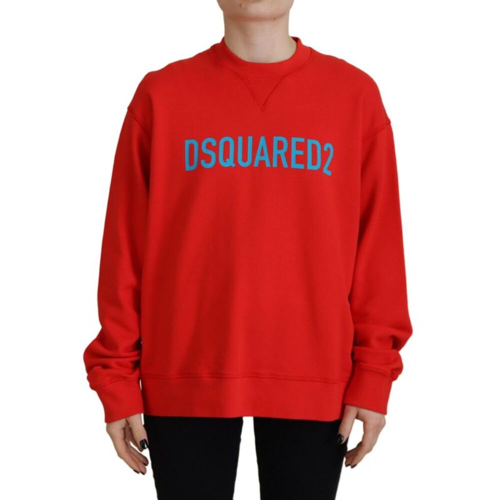 Dsquared² Red Cotton Printed Crew Neck Long Sleeve Women's Sweater